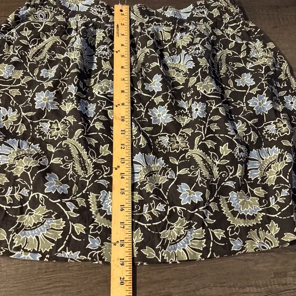 LOFT Skirt Womens L Linen Blend Pockets Pull On Elastic Floral Black Blue Green - Picture 8 of 8
